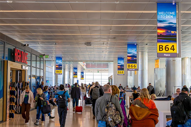 Crowded concourse at Denver International Airport. An employee who later tested positive for measles traveled through Denver International Airport, one of the world's busiest, multiple times in early October, potentially exposing thousands of people to measles. Photo courtesy of Denver International Airport.