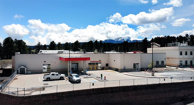 Exterior of Pikes Peak Regional HospitalEmergency department entrance at the rear of Pikes Peak Regional Hospital. Photo: Sonya Doctorian, UCHealth.