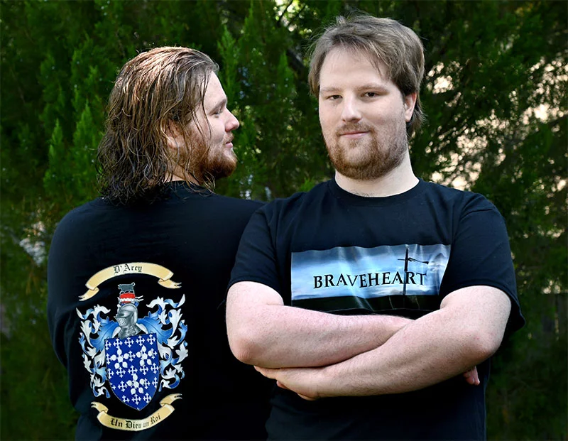 Ted D'Arcy's sons: Quinn and Conor D'Arcy (left to right) show the shirts they created in honor of their dad. Photo by Sonya Doctorian, UCHealth.