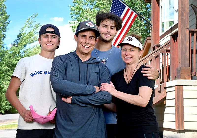 Eric and Christine Gautreaux moved to Steamboat Springs from Texas in 2000. Both sons were born there. Left to right, Preston, Eric, Abbott and Christine Gautreaux at home. Photo by Sonya Doctorian, UCHealth.