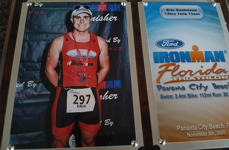 Eric Gautreaux completed his first Ironman Triathlon in 2005 in Panama City Beach, Florida. Photo courtesy of Eric Gautreaux.