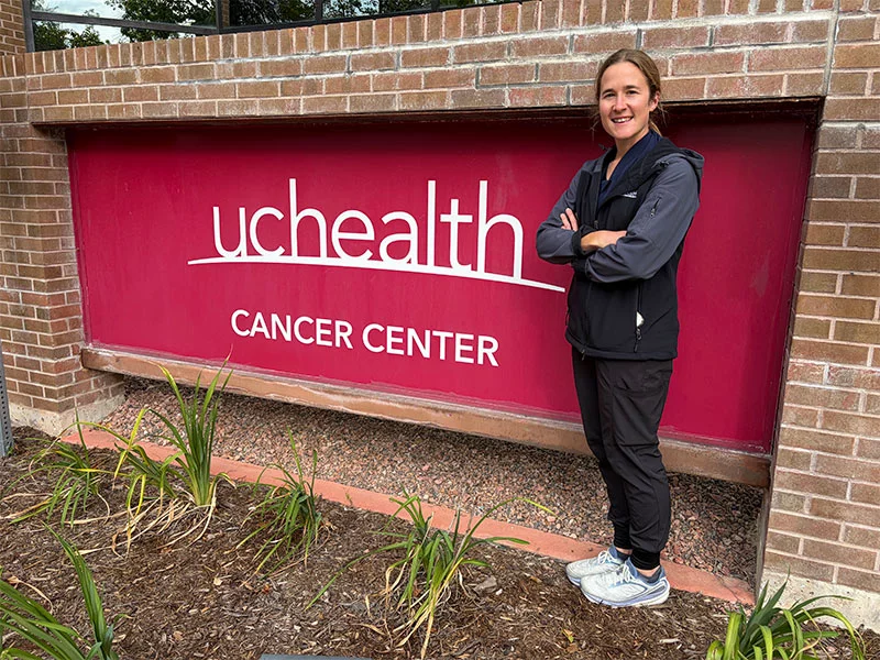 Chrissy Lofgren at UCHealth Memorial Hospital Central Cancer Center. Chrissy Lofgren's patients are never far from her thoughts, including when she's running. She works as an oncology infusion nurse at UCHealth Memorial Hospital Central in Colorado Springs. She recently won the Pikes Peak Marathon. Photo by Joanna Bean, UCHealth.