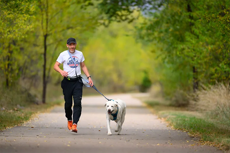 Sean Sindler with his client's dog. Sindler owns I'll Jog With Your Dog, and assists other struggling veterans by supporting the people and programs that helped him. Photo by Mark Reis, for UCHealth.